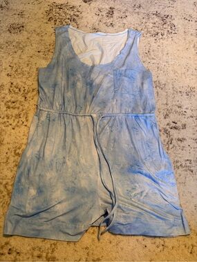 Womens Light Blue Tie-Dye One-Piece Romper